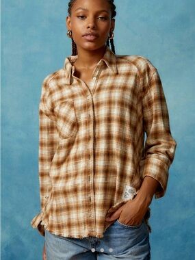 BDG Urban Outfitters Brixton Flannel Shirt Plaid Orange Multi Cabincore